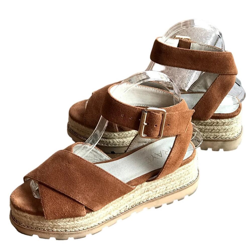 Raye Brown Suede Chunky Strappy Espadrille Sandals size 6